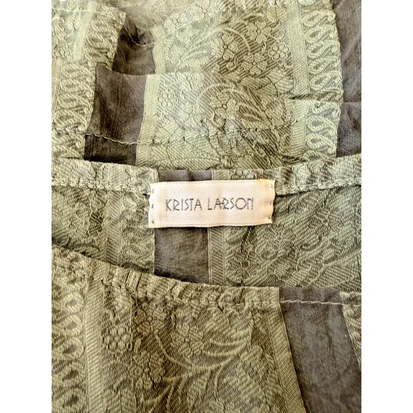 KRISTA LARSON Celdon Green Striped Damask Pinafore Dress OS #1-0153 - Picture 10 of 10